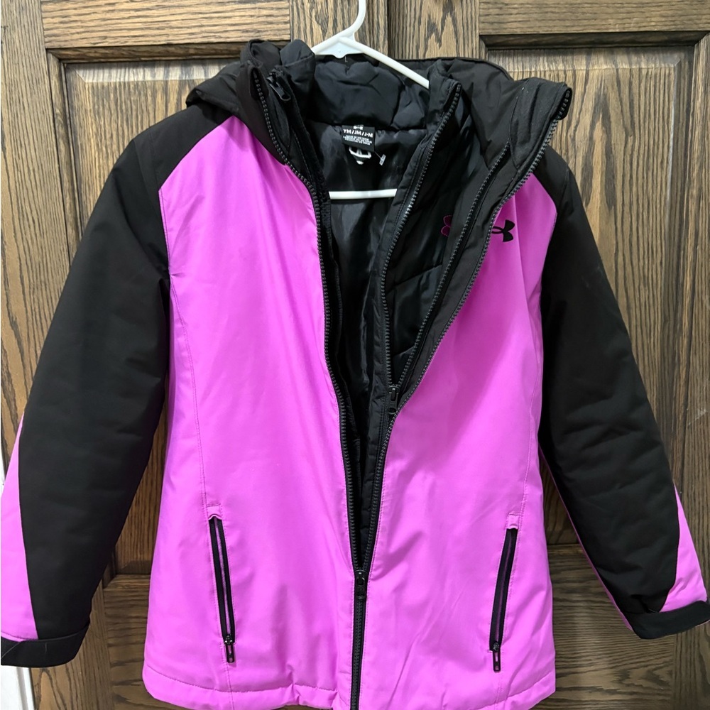 Under Armour Kids Puffer Jacket in Vibrant Pink and Black - Picture 4 of 10